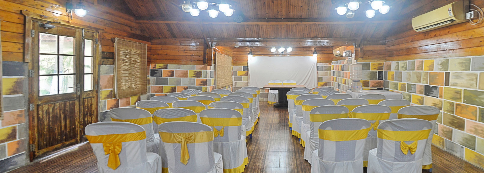 Conference hall with U shaped seating arrangement, white board, podium, mics, speakers, Airconditioner in Bluebay beach resort, ECR, Chennai