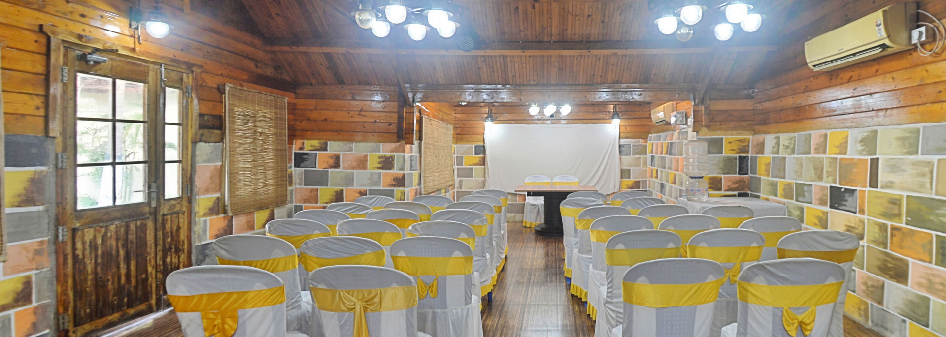 Banquet Hall arrangement in Theater Style along with podium, mic, white board, speakers in Bluebay Beach Resort, ECR, Chennai